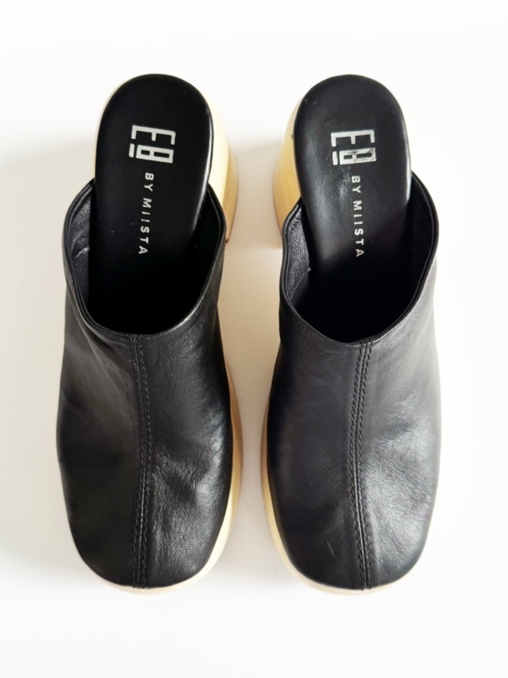 E8 By MIISTA Roberta Wooden Platform Clog In Black Leather | 39 - Picture 4 of 11